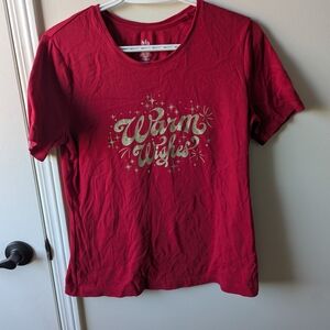 Red Short Sleeve Warm Wishes Festive Tee with Gold Print